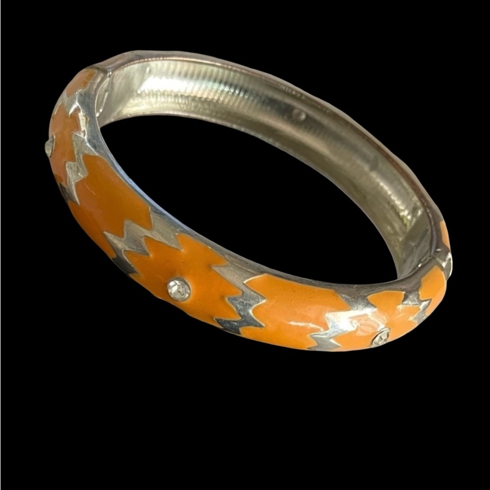 NWOT Hinged Clamper Bangle Bracelet Pale Orange and Silver Tone with Rhinestones
